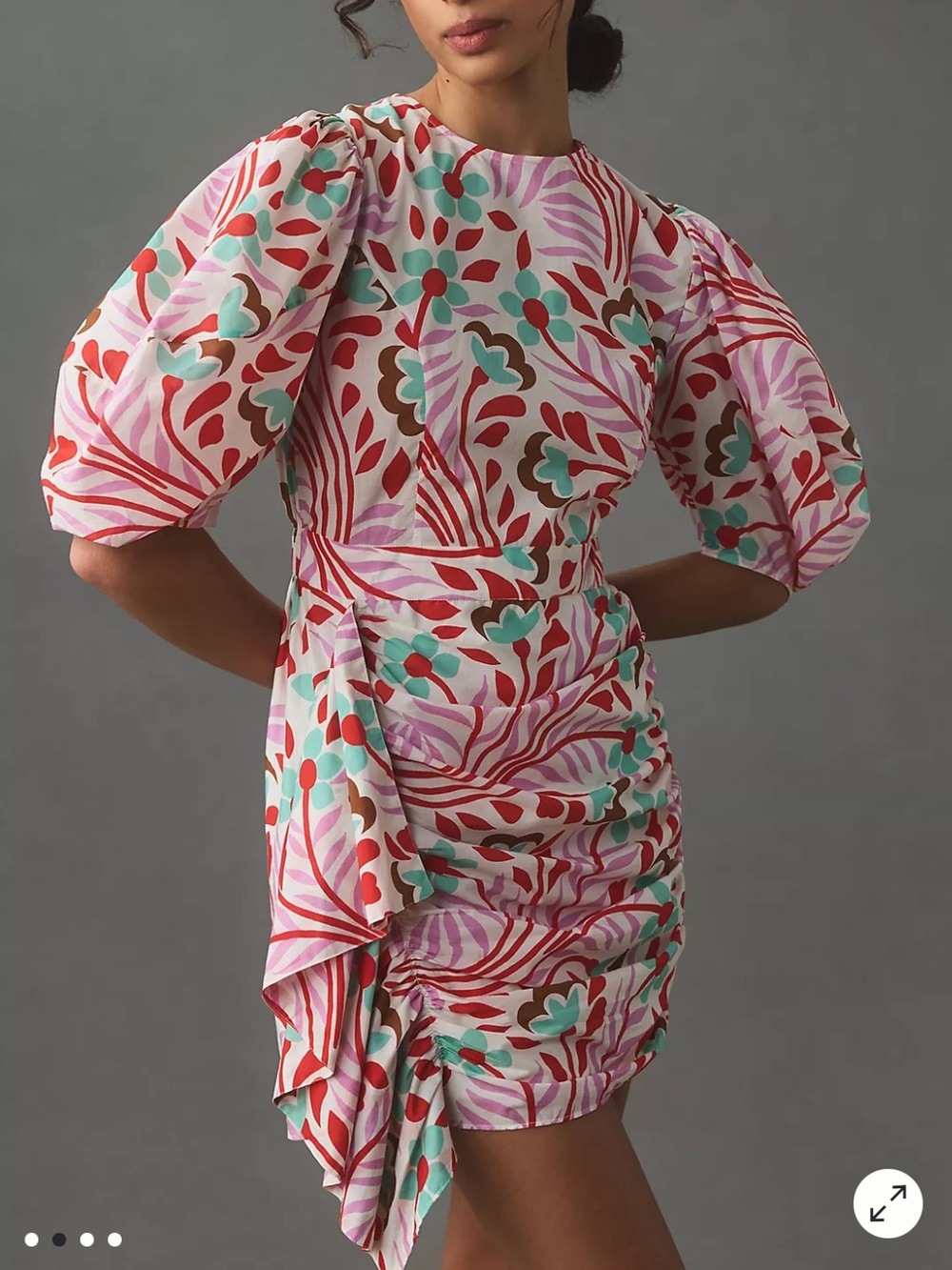 Anthropologie Rhode Pia Mini Dress Bold Red Blue Purple Floral Print Size 10
